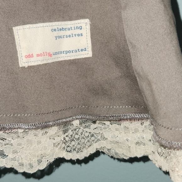 Odd Molly Boho Grey Skirt Lace Bottom Stripes Ribbon Waist Size 2 - Picture 3 of 15